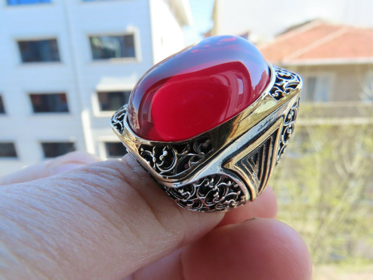 Turkish Handmade Jewelry 925 Sterling Silver Ruby shops Stone Men Ring Sz 10