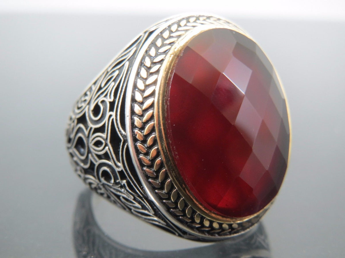 2024 Handmade Silver Men Rings , Unique men ring, Garnet Stone Ring , 925k silver men's ring , Mens Gift , Gift , Ups free express shipping.