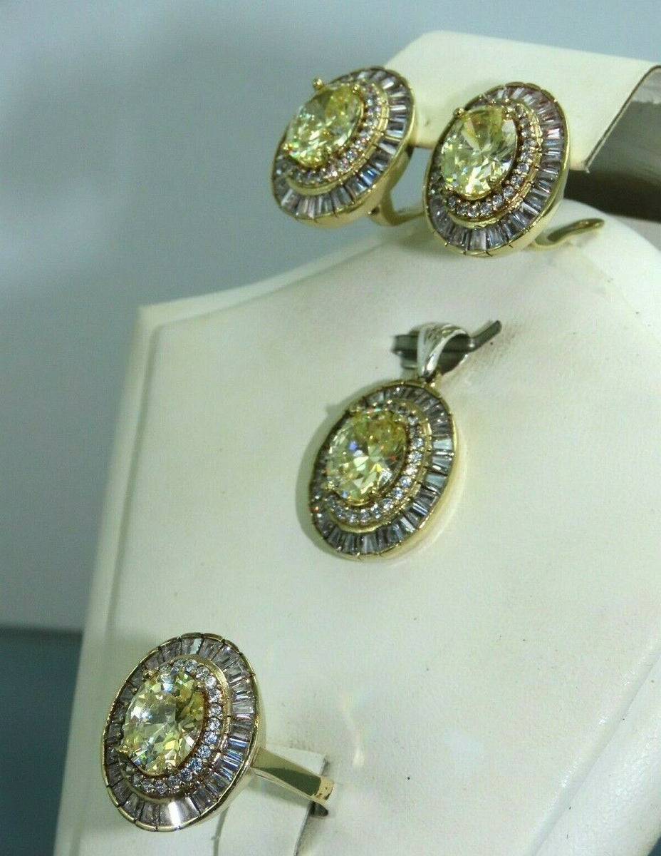 Turkish 2024 Handmade Jewelry 925 Sterling Silver Citrine Stone Women Earring Set