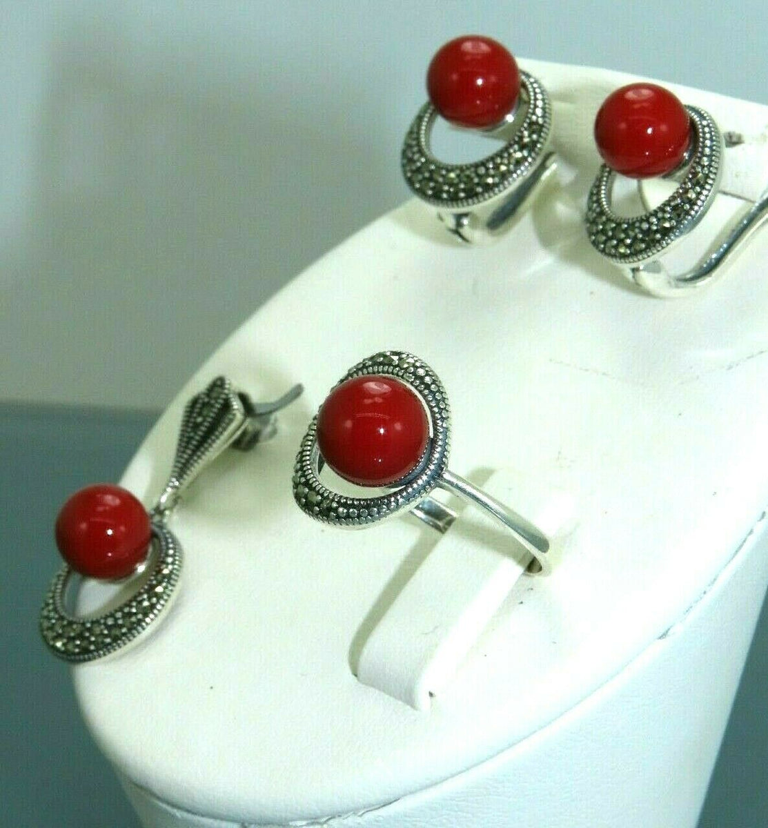 Turkmen silver earring, Red Agate, Orange hotsell coral, Hand made earring