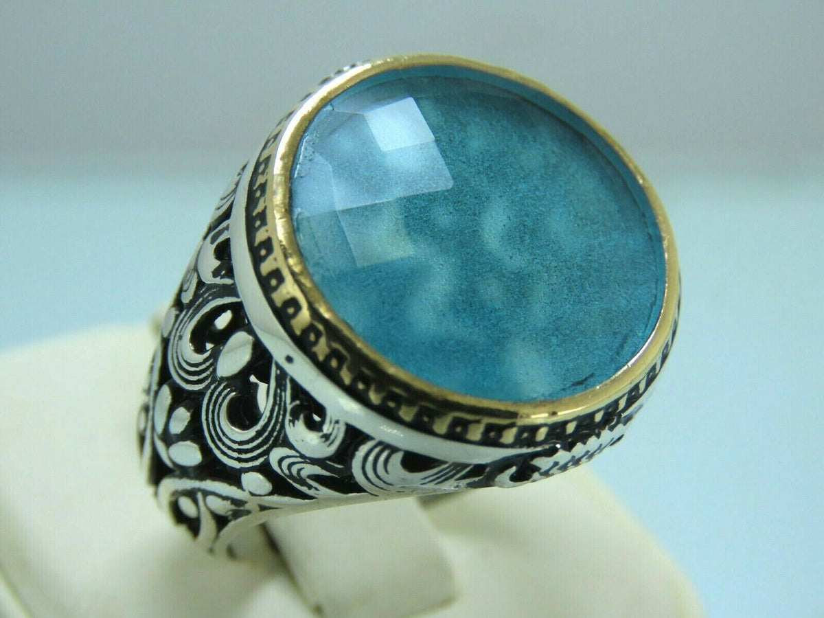 Turkish Handmade Jewelry 925 Sterling Silver Aquamarine Stone Women Ring deals Sz 7