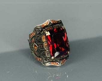 Turkish Handmade Jewelry 925 Sterling Silver Ruby Stone Turkic Design Mens Rings