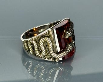 Turkish Handmade Jewelry 925 Sterling Silver Ruby Stone Snake Design Mens Rings