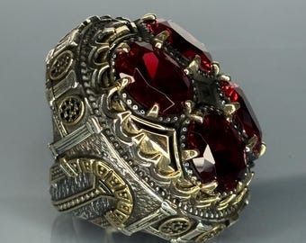 Turkish Handmade Jewelry 925 Sterling Silver Ruby Stone Mens Rings