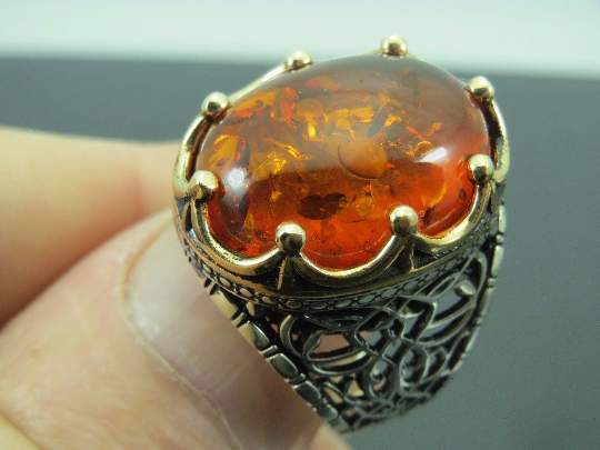 Turkish Handmade Jewelry 925 Sterling Silver popular Amber Stone Men Ring Sz 12