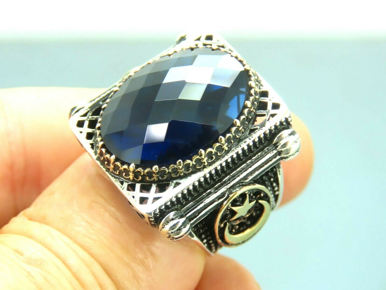 Turkish Handmade Jewelry 925 hotsell Sterling Silver Sapphire Stone Men Ring Sz 10