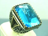 Turkish Handmade Jewelry 925 Sterling Silver Aquamarine Stone Mens Rings