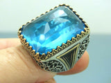 Turkish Handmade Jewelry 925 Sterling Silver Aquamarine Stone Mens Rings