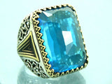 Turkish Handmade Jewelry 925 Sterling Silver Aquamarine Stone Mens Rings