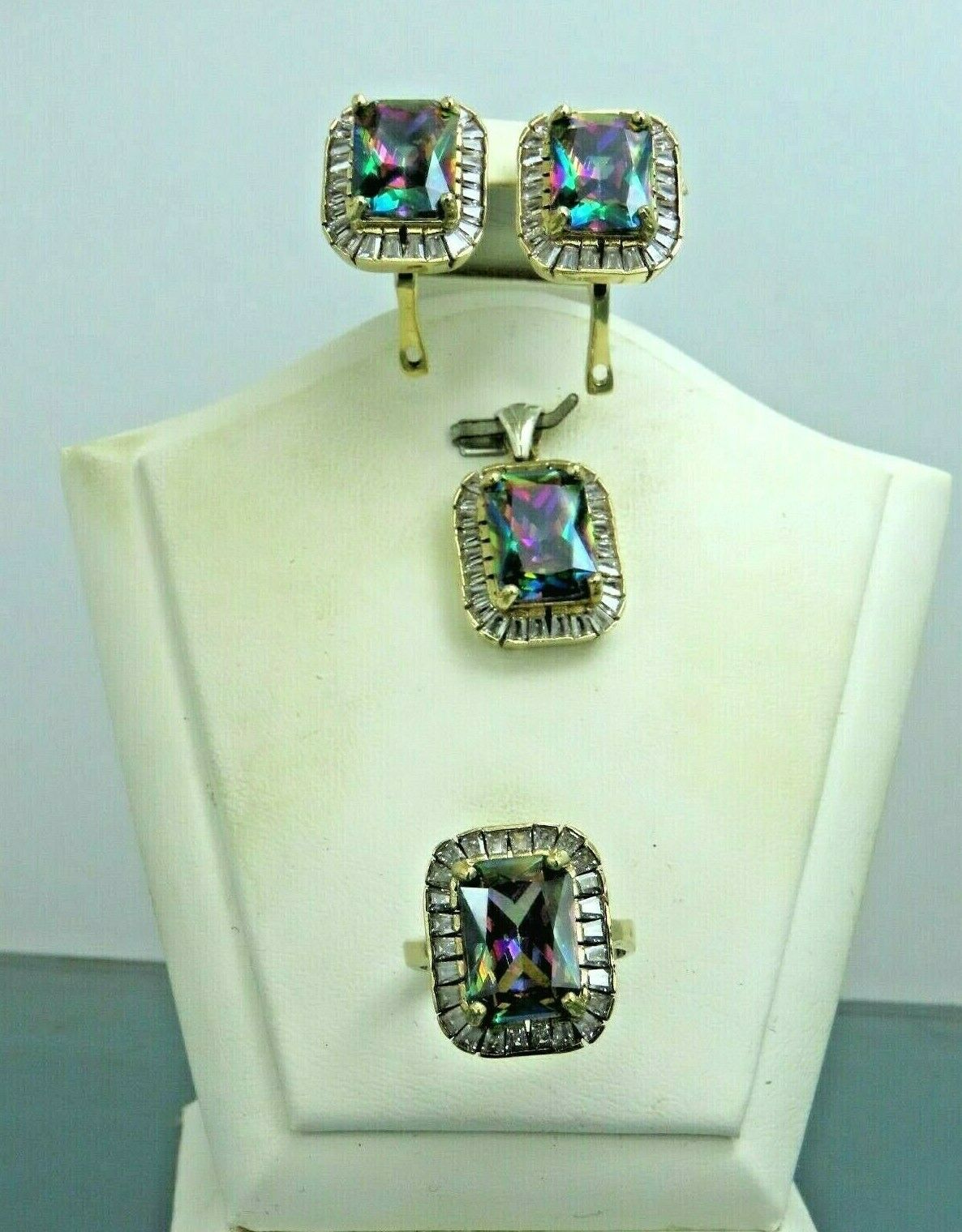 Turkish Handmade Jewelry 925 Sterling Silver Rainbow Stone Women buy Earring Set