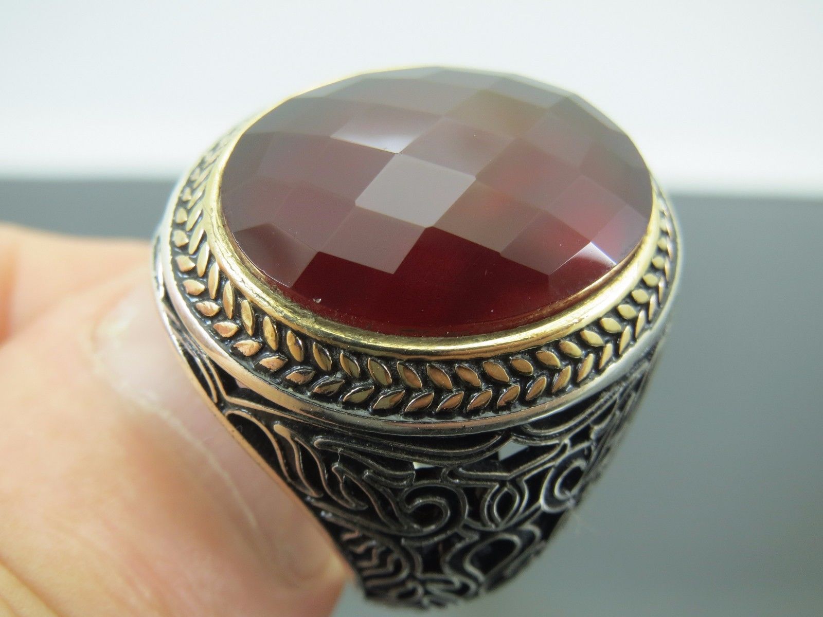 Turkish Handmade Jewelry 925 Sterling Silver popular Garnet Stone Men's Ring Sz 10