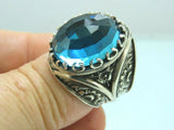 Turkish Handmade Jewelry 925 Sterling Silver Aquamarine Stone Mens Rings