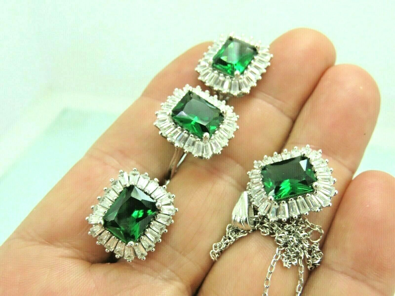 Silver 925 Armenian Jewelry Marcasite Emerald Green EARRINGS Very Long Green  Accessories Tudor Victorian 