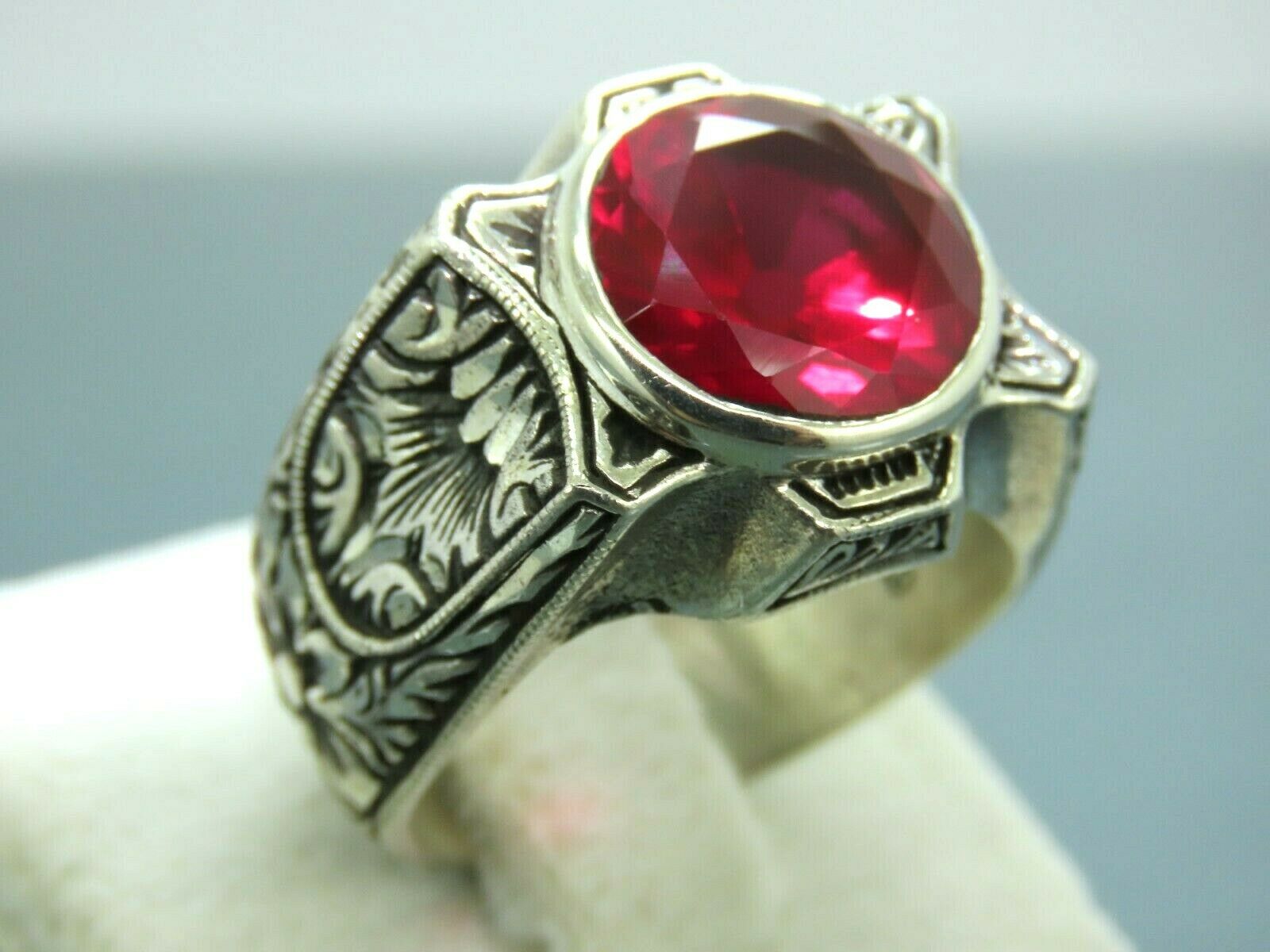 925 Sterling Silver Turkish Handmade Jewelry Natural Ruby Stone Men's Ring All Size Gift selling For Him