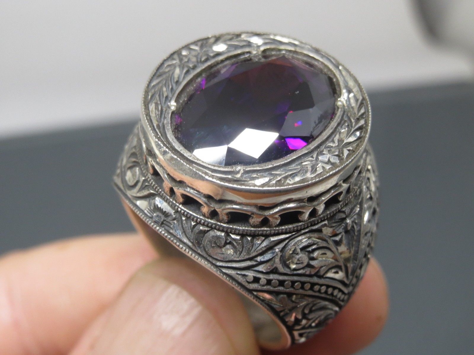 Amethyst Stone Ring for Men, Istanbul Themed Rings, Dainty Sterling newest Silver, Ottoman Style, Handmade Gemstone Jewelry Gift for Husband, Groom