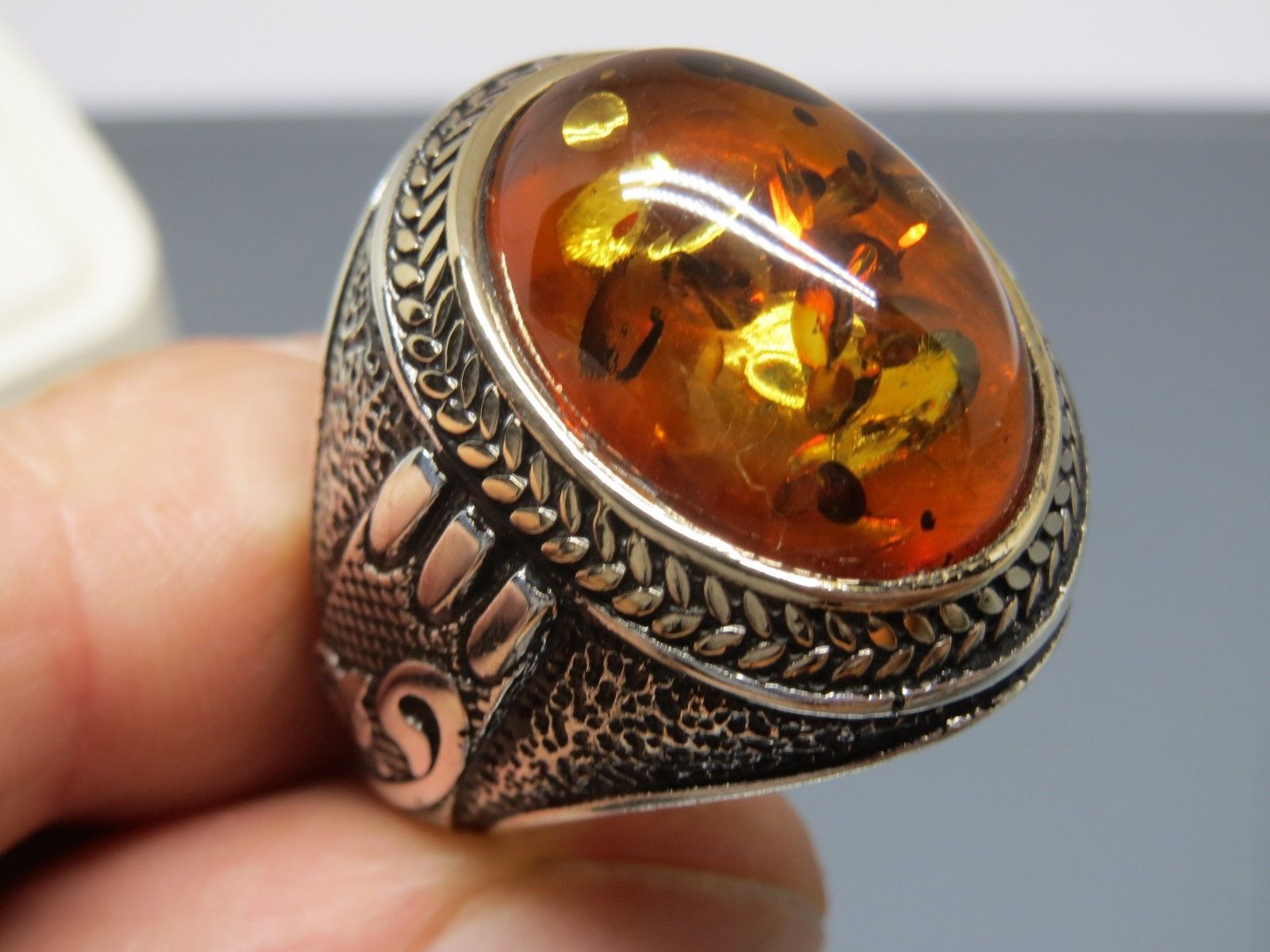 925 Sterling Silver Amber Stone Ring // Silver + Red (7) - Mirari Men's  Rings - Touch of Modern