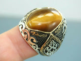 Turkish Handmade Jewelry 925 Sterling Silver Tiger's Eye Stone Mens Rings