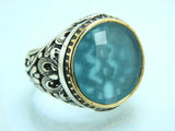 Turkish Handmade Jewelry 925 Sterling Silver Aquamarine Stone Mens Rings