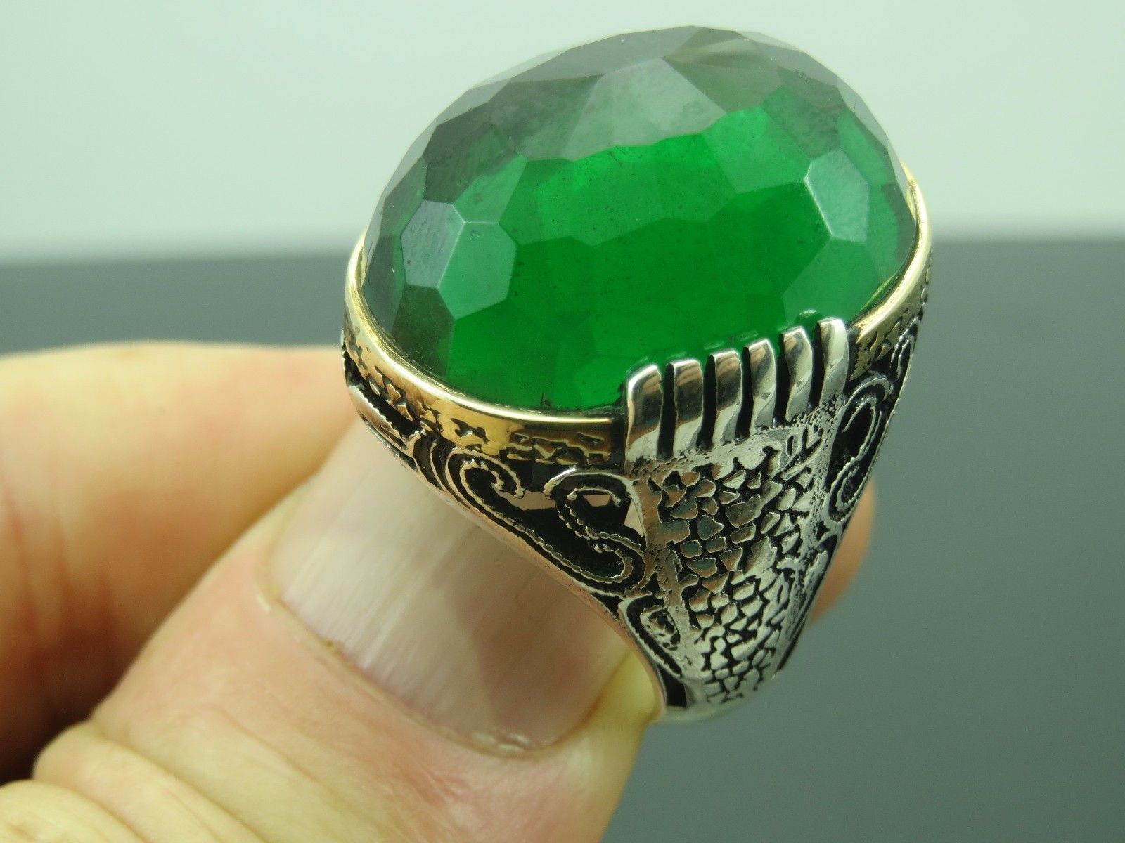 Turkish Handmade Jewelry 925 Sterling Silver Emerald Stone Men 2024 Ring Sz 10