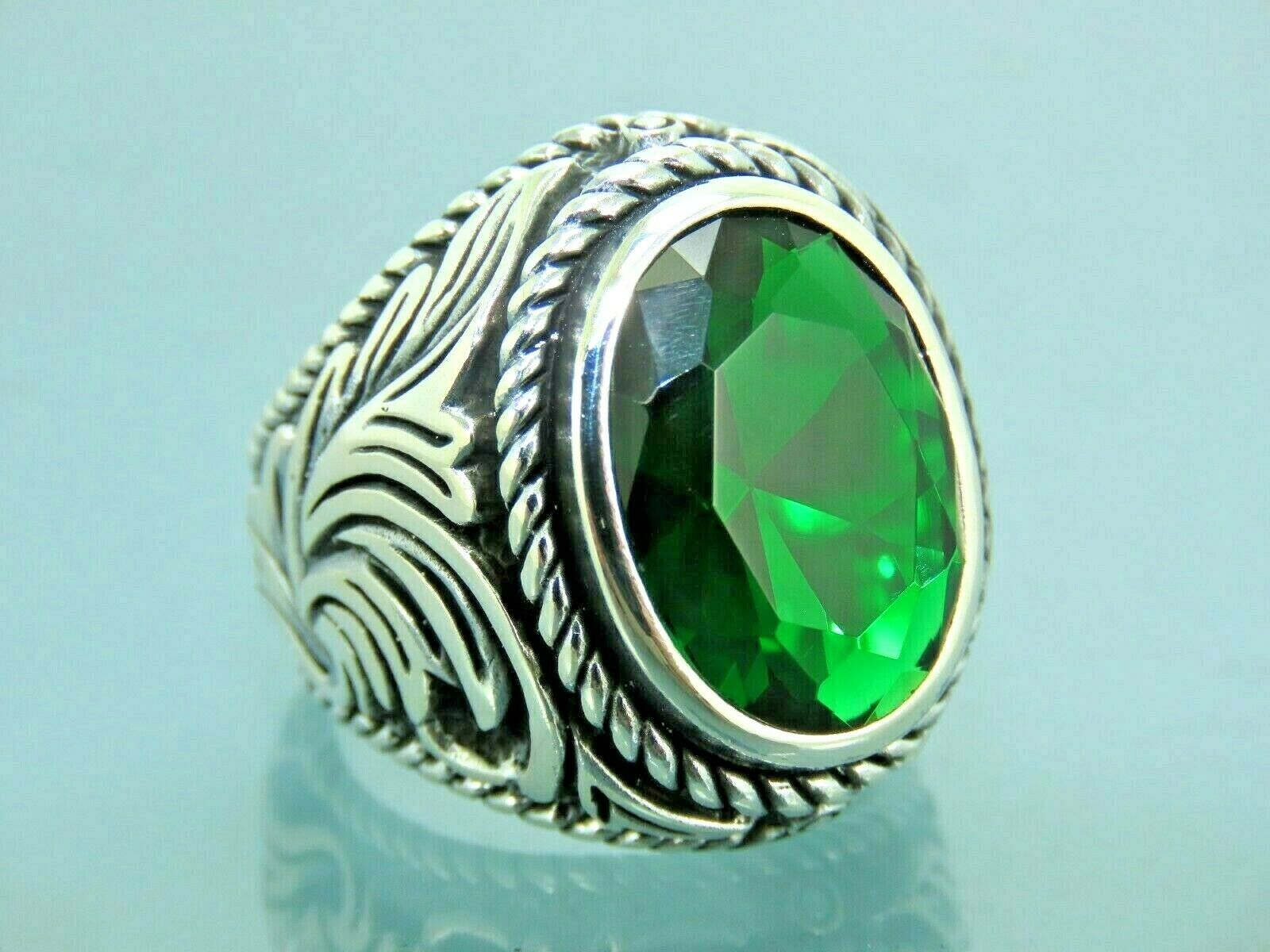 Turkish Handmade Jewelry 925 Sterling outlet Silver Emerald Stone Men's Ring Sz 10