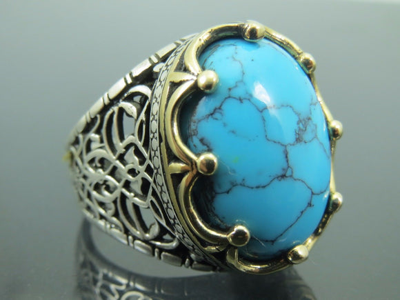 Turkish Handmade Jewelry 925 Sterling Silver Turquoise Stone Mens Ring ...